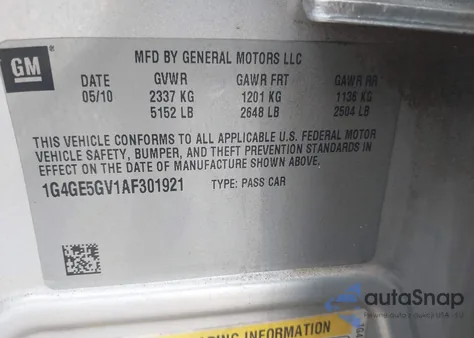2010 Buick Lacrosse Cxs from USA, damaged, VIN 1G4GE5GV1AF301921